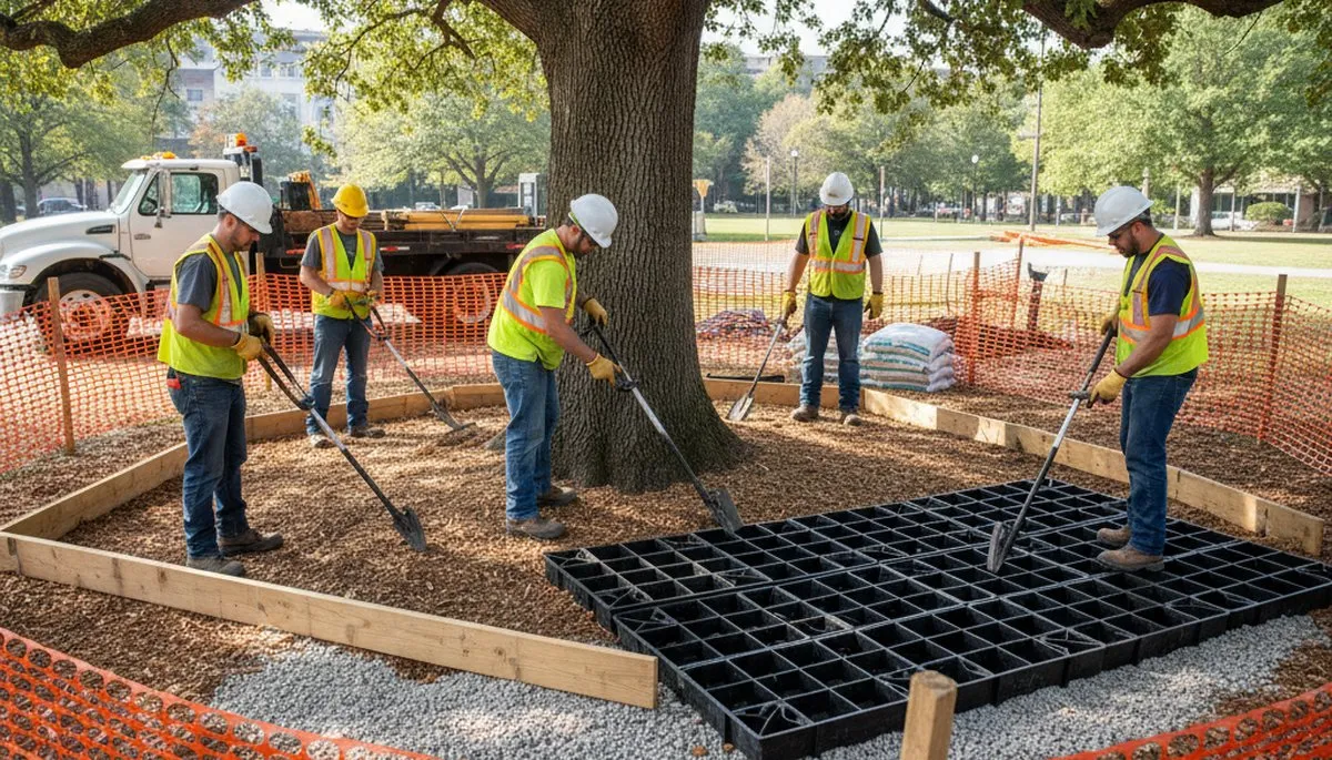 Arbor Tree Care protecting tree roots in Salisbury, MD to reduce soil compaction and flooding stress