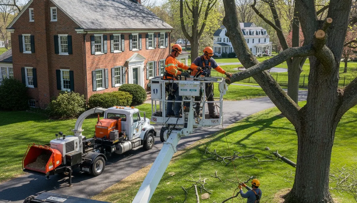 Tree service crew in Salisbury, MD removing a tree for safe property clearing