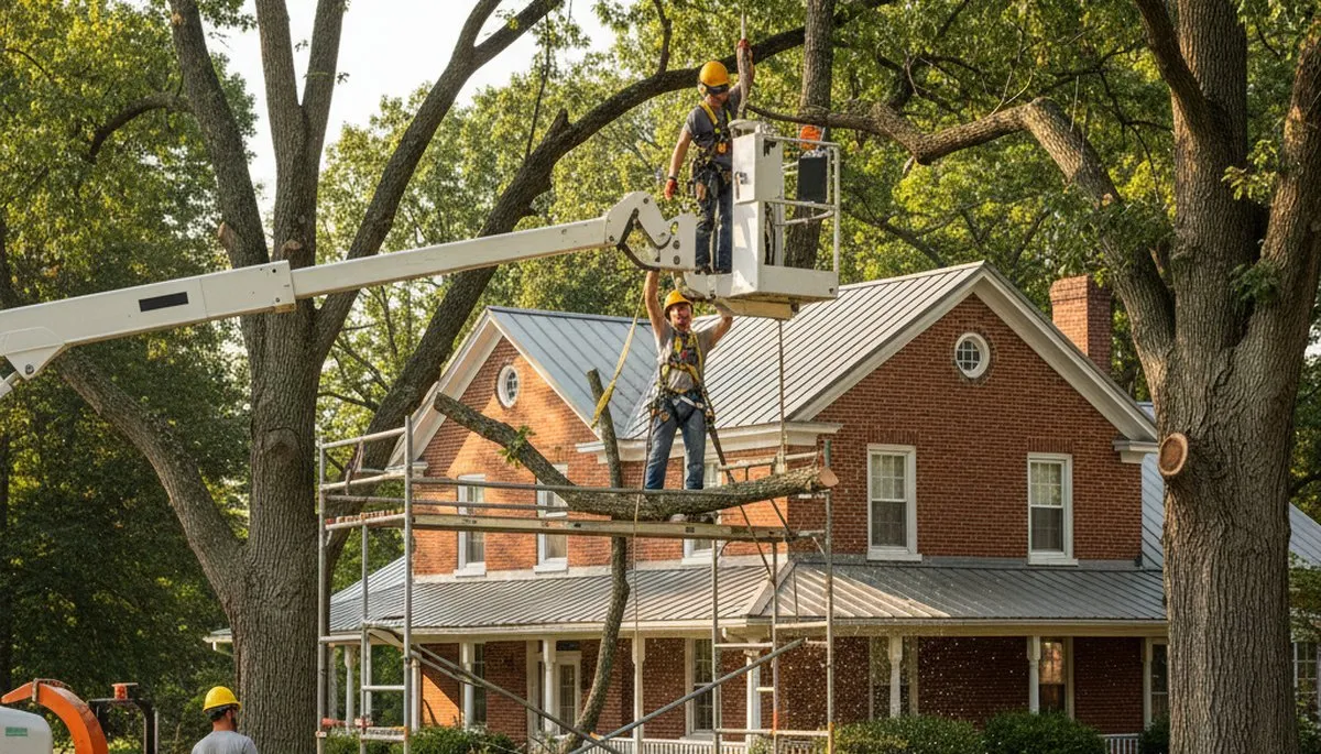 Professional tree service in Salisbury, MD removing a tree near a residential property