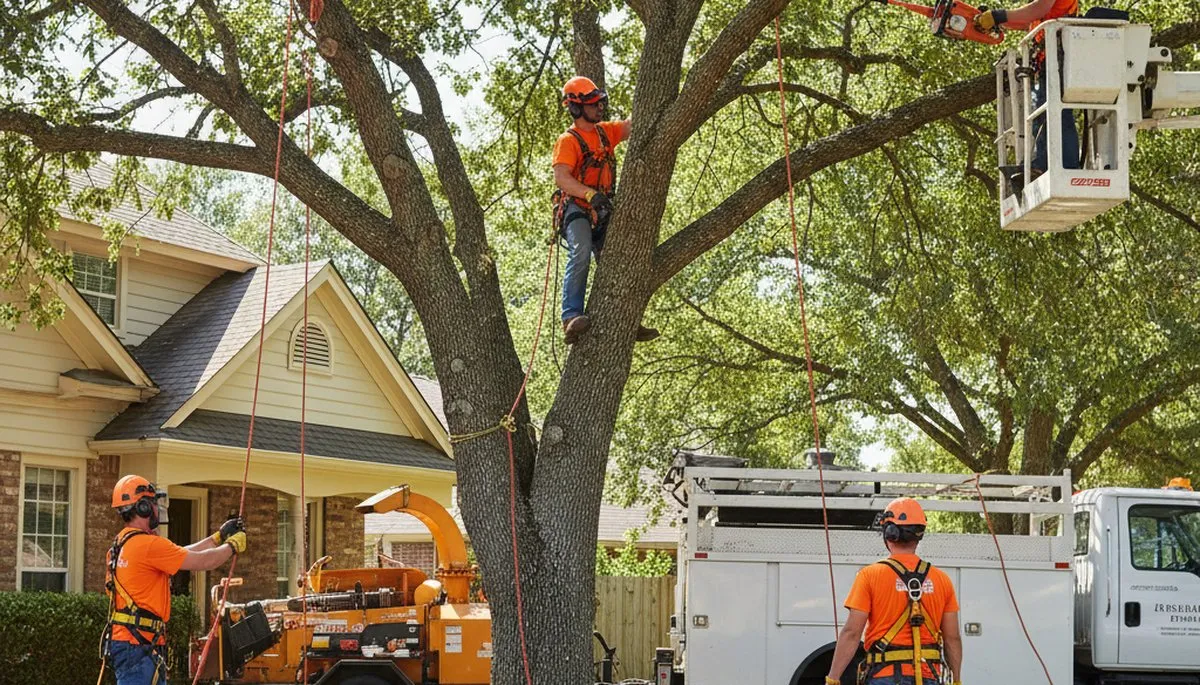 Tree service crew trimming a large tree in Salisbury, MD for safe, precise canopy care